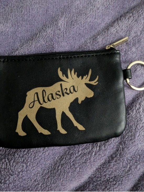 Handbags - Black Wallet Pouch with Gold Alaska Moose Graphic